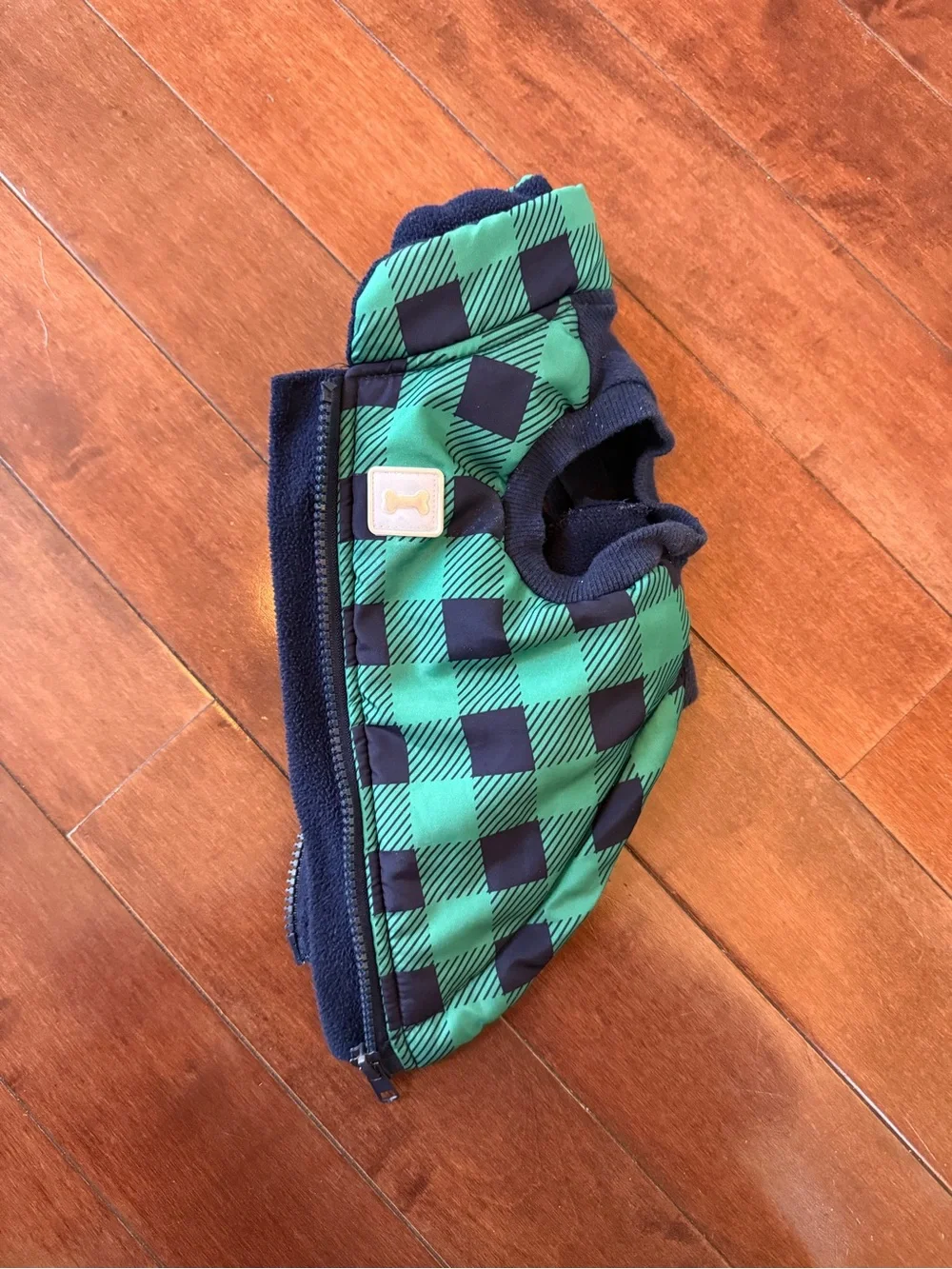 Pup Crew Dog Green & Navy Buffalo Plaid Jacket, size Small